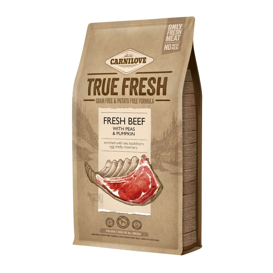 CARNILOVE True Fresh Adult S-XL, Vers Rundvlees met erwten en pompoen, graanvrij droogvoer voor honden, 1,4kg