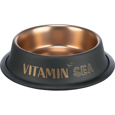 TRIXIE Be Nordic, gamelle pour chat, ronde, antidérapante, acier inoxydable, noir et or, 0,2l, ⌀15cm