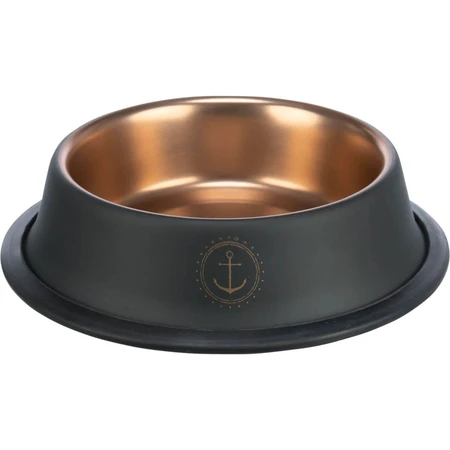 TRIXIE Be Nordic, gamelle pour chat, ronde, antidérapante, acier inoxydable, noir et or, 0,2l, ⌀15cm