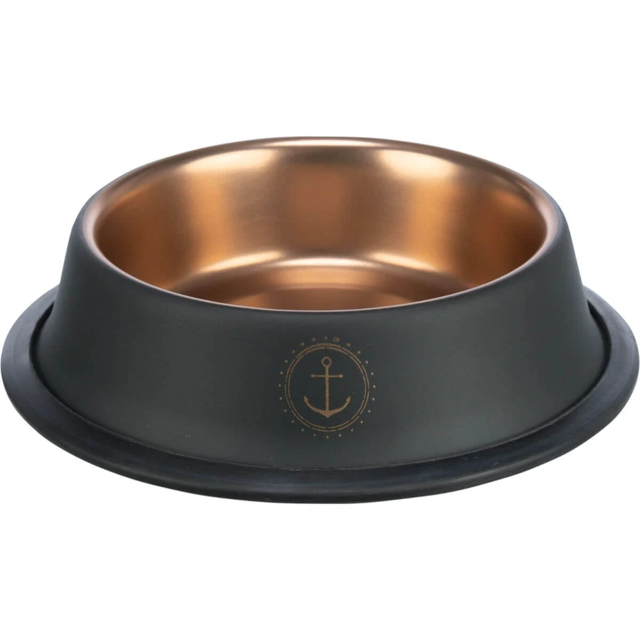 TRIXIE Be Nordic, gamelle pour chat, ronde, antidérapante, acier inoxydable, noir et or, 0,2l, ⌀15cm