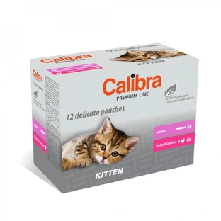CALIBRA Premium Line Kitten , Zalm en Kalkoen, zakjes natvoer voor jonge katten, (in saus), multipack, 100g x 12st