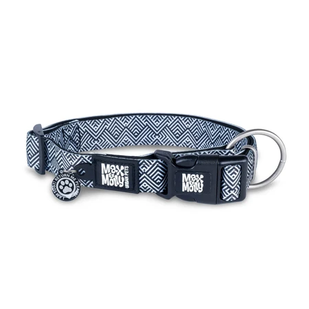 MAX & MOLLY Smart ID Mykonos Black, dog collar, adjustable, polyester, black and white, trident buckle, M(34-55 x 2cm)