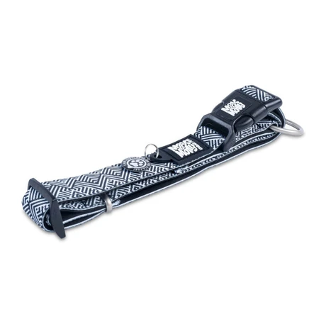 MAX & MOLLY Smart ID Mykonos Black, dog collar, adjustable, polyester, black and white, trident buckle, M(34-55 x 2cm)