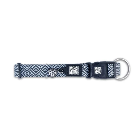 MAX & MOLLY Smart ID Mykonos Black, dog collar, adjustable, polyester, black and white, trident buckle, M(34-55 x 2cm)