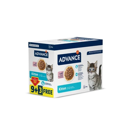 ADVANCE Kitten, Huhn, Sachet Nassfutter für junge Katzen, (in Sauce), bax, 85g x 9 x 9 + 3pcs FREE