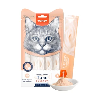WANPY Creamy Treat, Tuna and Salmon, cat reward bag, (puree), 70g