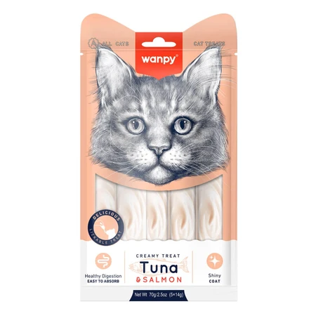WANPY Creamy Treat, Tuna and Salmon, cat reward bag, (puree), 70g