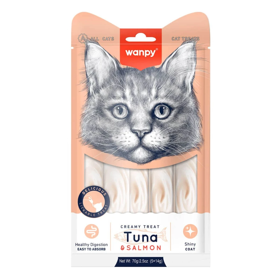 WANPY Creamy Treat, Tuna and Salmon, cat reward bag, (puree), 70g