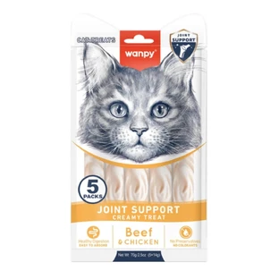 WANPY Joint Support Creamy Treats, Huhn und Rind, funktioneller Belohnungsbeutel für Katzen, Gelenksystem, (Püree), 70g