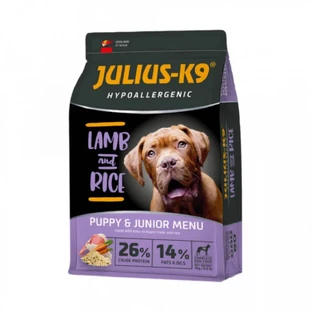 JULIUS-K9 Hypoallergenic Hypoallergenic Puppy&Junior Menu, XS-XL, Honig und Reis, Trockenfutter für junge Hunde, Allergien, 3kg