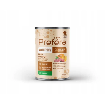 PREFERA Pro H&T Hotpot, XS-XL, Rundvlees, graanvrij natvoer in blik voor honden, (op eigen sap), 400g