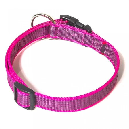 JULIUS-K9 Color & Gray, zgardă ajustabilă cu mâner câini, nylon, 25mm x 39-45cm, roz