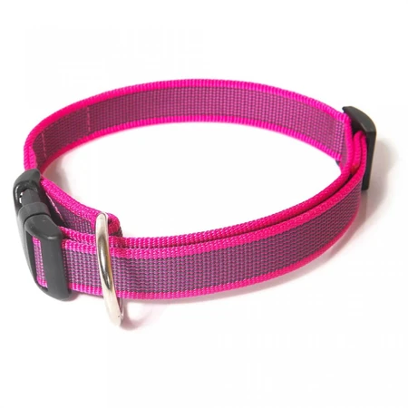 JULIUS-K9 Color & Gray, zgardă ajustabilă cu mâner câini, nylon, 25mm x 39-45cm, roz