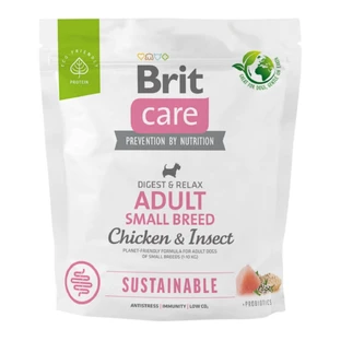 BRIT Care Sustainable Adult Small Breed, XS-S, Huhn und Insekten, Trockenfutter für Hunde, Verdauungssystem, 1kg