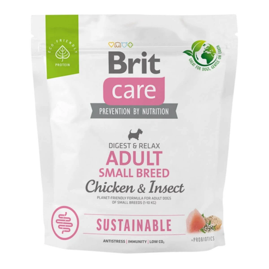 BRIT Care Sustainable Adult Small Breed, XS-S, Huhn und Insekten, Trockenfutter für Hunde, Verdauungssystem, 1kg
