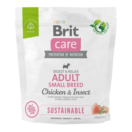 BRIT Care Sustainable Adult Small Breed, XS-S, Huhn und Insekten, Trockenfutter für Hunde, Verdauungssystem, 1kg