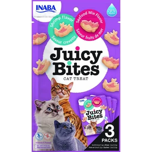 INABA Juicy Bites, Shrimps und Meeresfrüchte, Beutel, Sachet, getreidefreies Katzenfutter Belohnungsbeutel, halbgeheftet, 33g