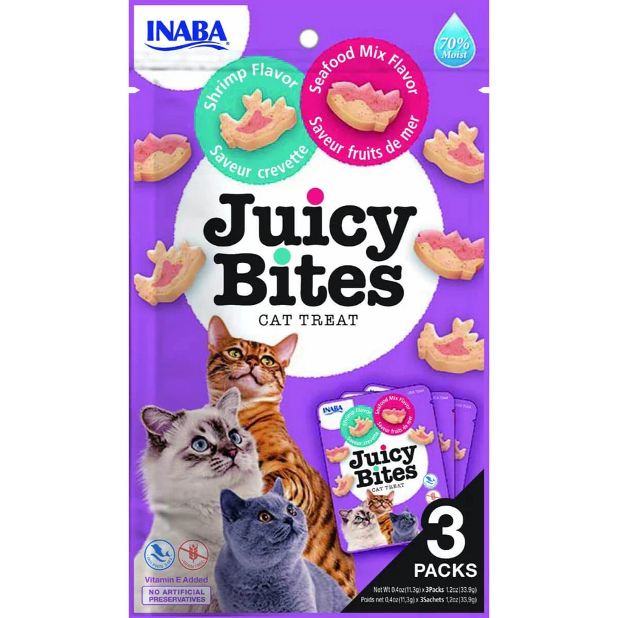INABA Juicy Bites, Shrimps and Seafood, pouch, sachet, cereal-free cat food rewards sachet, semi-staple, 33g