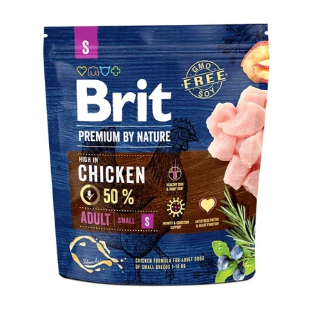 BRIT Premium By Nature Adult Small Breed, XS-S, Kip, droogvoer voor honden, 1kg