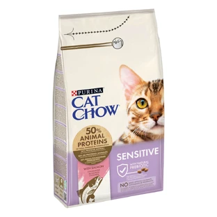 PURINA Cat Chow Sensitive, Salmón, alimento seco para gatos con sensibilidad digestiva, 1,5kg
