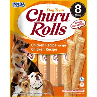 INABA Churu Rolls, XS-XL, Pollo, bolsa de recompensa sin cereales para perros, semimimosa, 92g