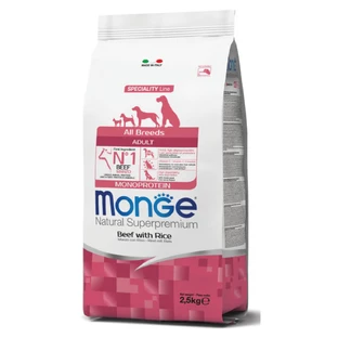 MONGE Natural Superpremium Monoprotein, XS-XL, Rund en Rijst, droogvoer voor honden, 2,5kg