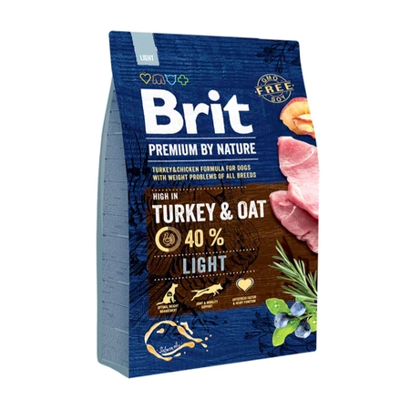 BRIT Premium By Nature Light, Pavo con avena, alimento seco para perros, control de peso, 3kg
