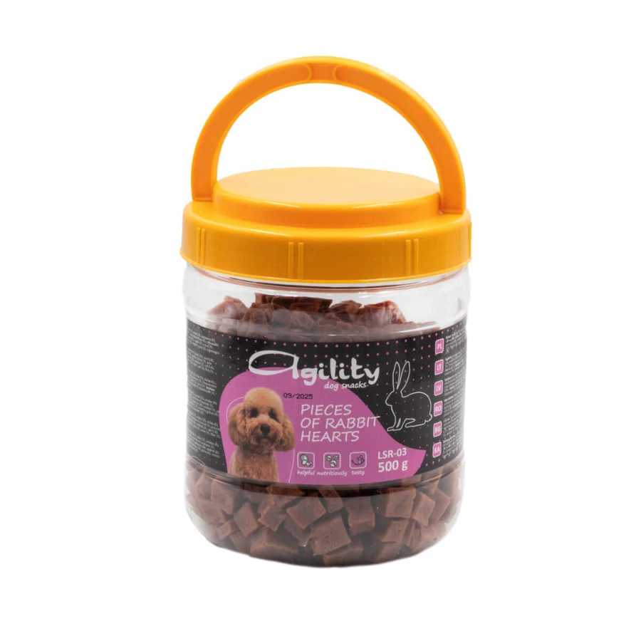 AGILITY Binnen Brokken, XS-XL, Konijn en Eend, beloningsemmer voor honden, 500g