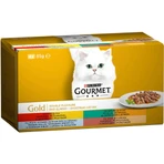PURINA Gourmet Gold, 4 Geschmacksrichtungen (Rind und Huhn, Ente und Pute, Fisch mit Spinat, Kaninchen und Leber), Multipack, Katzennassfutter in Dosen, (in Sauce), 85g x 4