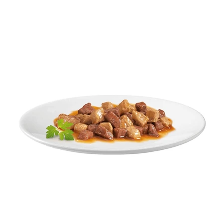 PURINA Gourmet Gold, 4 Geschmacksrichtungen (Rind und Huhn, Ente und Pute, Fisch mit Spinat, Kaninchen und Leber), Multipack, Katzennassfutter in Dosen, (in Sauce), 85g x 4
