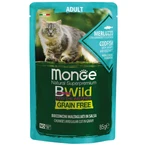 MONGE BWild, Cod and Shrimps, sachet grain-free wet cat food, (in sauce), 85g