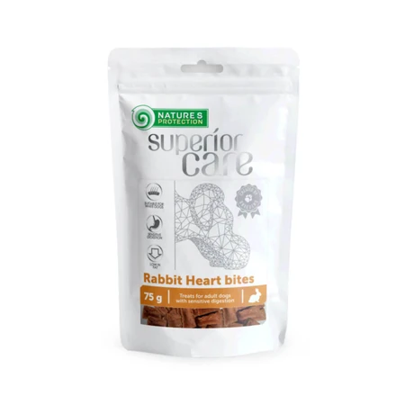 NATURES PROTECTION Superior Care Konijnenhart Bijt, XS-XL, Konijn en Hart, beloningszakje, honden, 75g