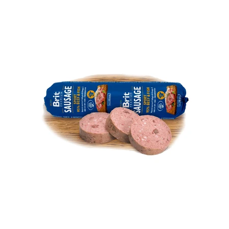 BRIT Premium Sport, Rund en Vis, salami, graanarm natvoer voor honden, intensieve activiteit, 800g
