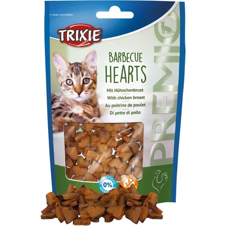 TRIXIE Barbecue Hearts, Huhn, getreidefreier Belohnungsbeutel für Katzen, 50g