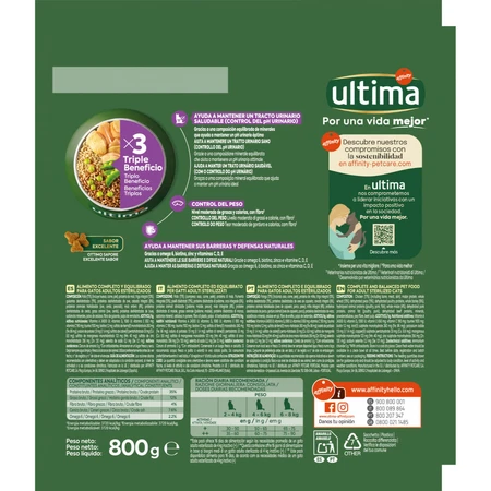 ULTIMA Sterilized, Kip, droogvoer voor gesteriliseerde katten, 800g