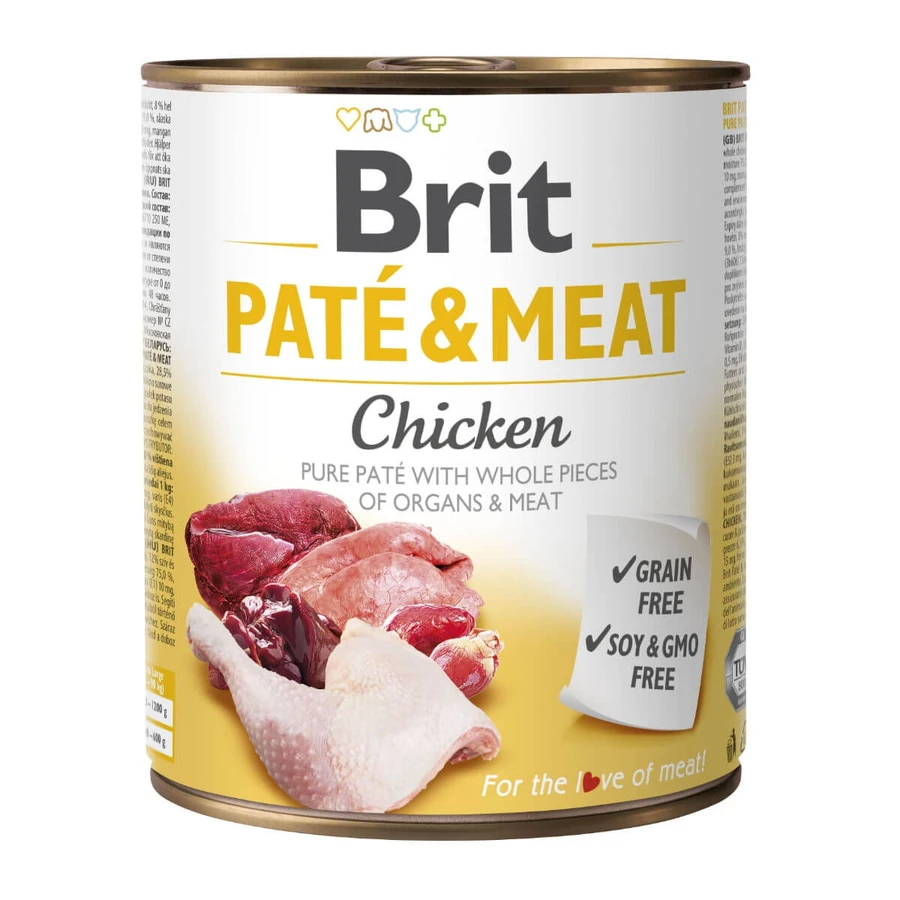 BRIT Pate & Meat, Chicken, nourriture humide en boîte sans céréales pour chiens, (pâté avec morceaux de viande), 800g