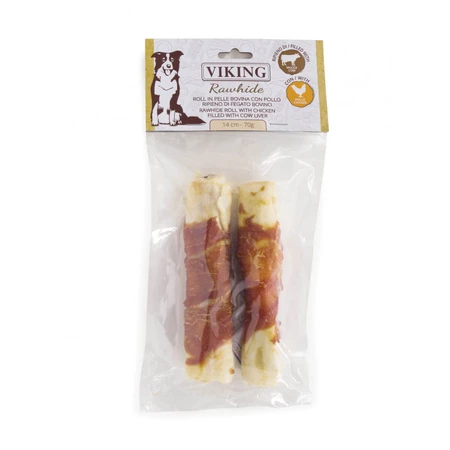 LEOPET Viking Rawhide Roll Filled, M-L, Kip en Rund Lever, graanvrij beloningszakje honden, 70g