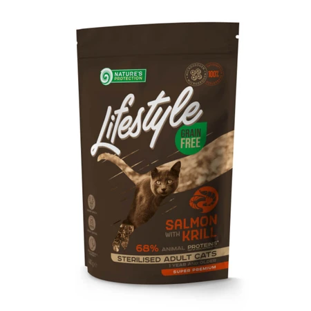 NATURES PROTECTION Lifestyle Lifestyle Sterilized, Salmon and Krill, dry food cereal-free for sterilized cats, 400g
