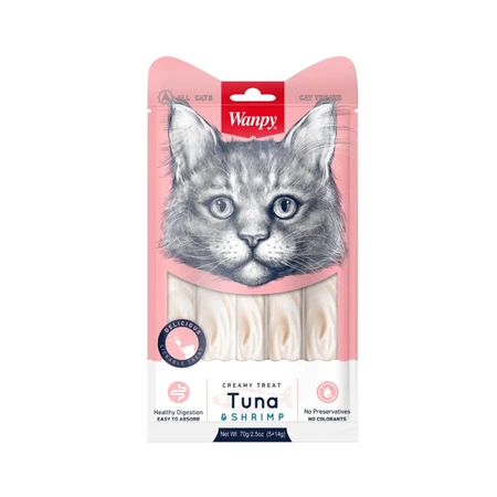 WANPY Creamy Treat, Atún y Salmón, bolsa de recompensa para gatos, (puré), 350g