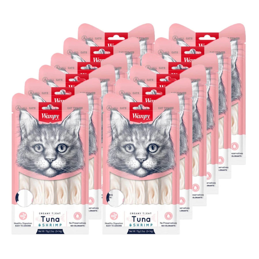 WANPY Creamy Treat, Atún y Salmón, bolsa de recompensa para gatos, (puré), 350g