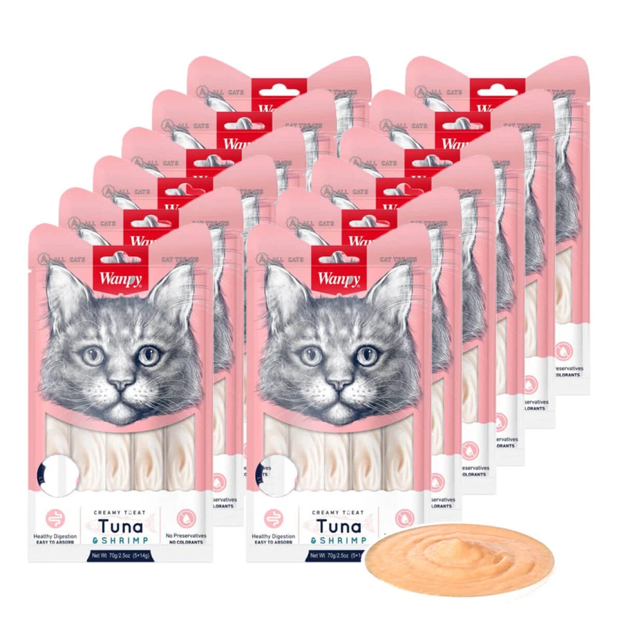 WANPY Creamy Treat, Atún y Salmón, bolsa de recompensa para gatos, (puré), 350g