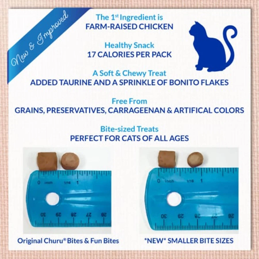 INABA Churu Churu Fun Bites, Pollo y Queso, caja de recompensa para gatos sin cereales, 96g