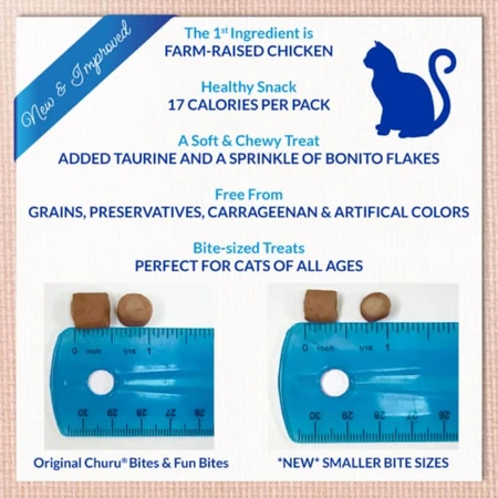 INABA Churu Churu Fun Bites, Pollo y Queso, caja de recompensa para gatos sin cereales, 96g