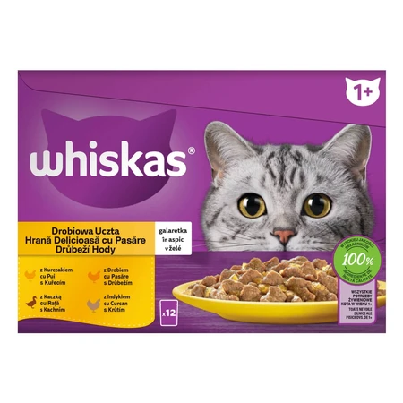 WHISKAS 1+ Poultry Feasts Selections, Poultry, sachet de nourriture humide pour chats, (en aspic), multipack, 85g x 12