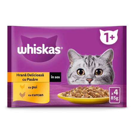 WHISKAS Selections Poultry, Chicken and Turkey, sachet de nourriture humide pour chats, (en sauce), multipack, 85g x 4