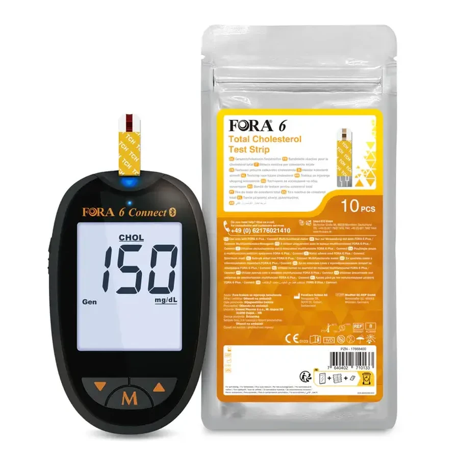 FORA 6 Connect Bluetooth | Cholesterol meter with 10 total cholesterol test strips