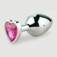 Medium Herz Edelstein Metall Butt Plug - Silber/Rosa