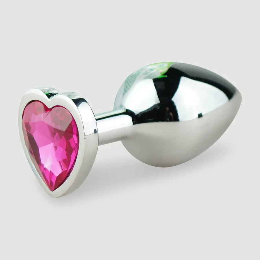 Medium Herz Edelstein Metall Butt Plug - Silber/Rosa
