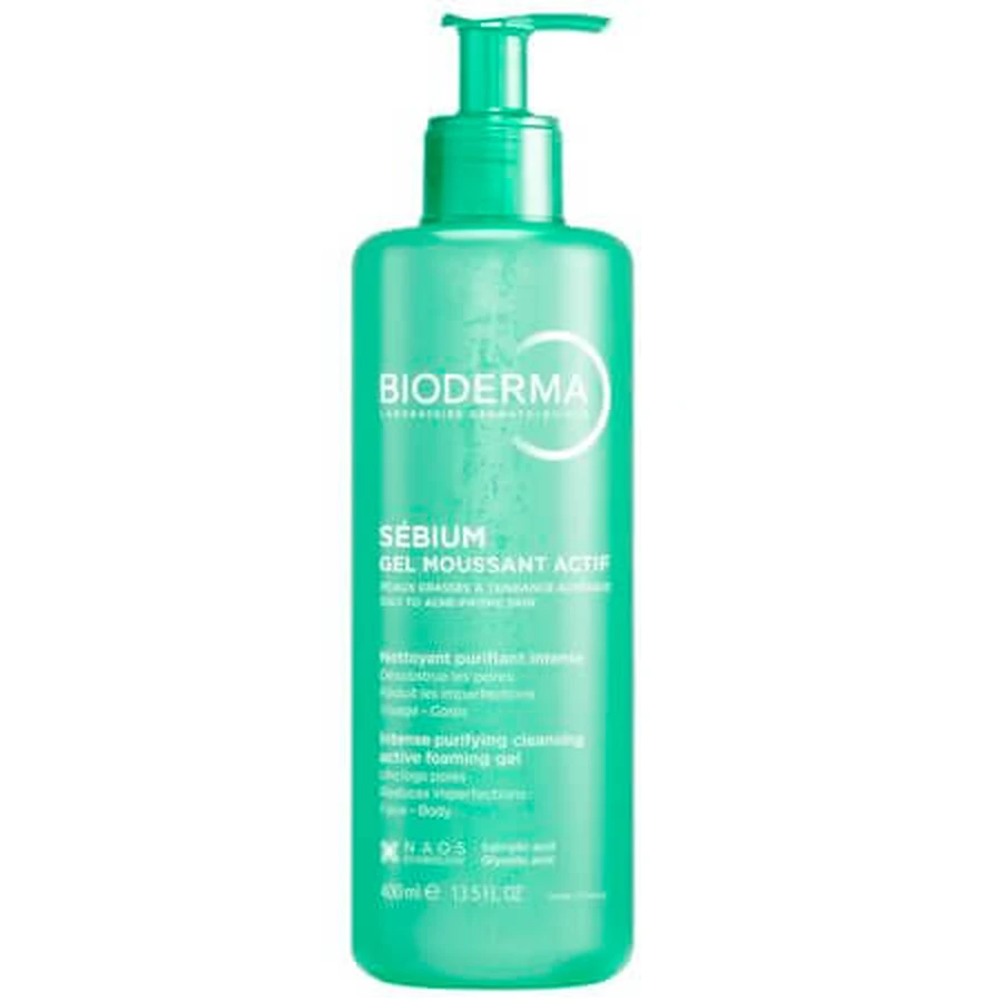Gel moussant actif pour les peaux mixtes, grasses et acnéiques Sebium, 400 ml, Bioderma