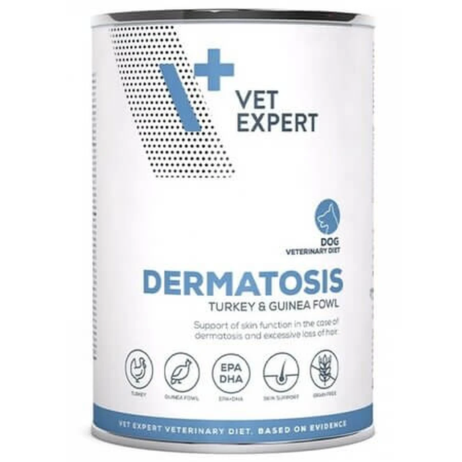 Dermatosis diet wet dog food with turkey and guinea fowl, 400 g, Vetexper